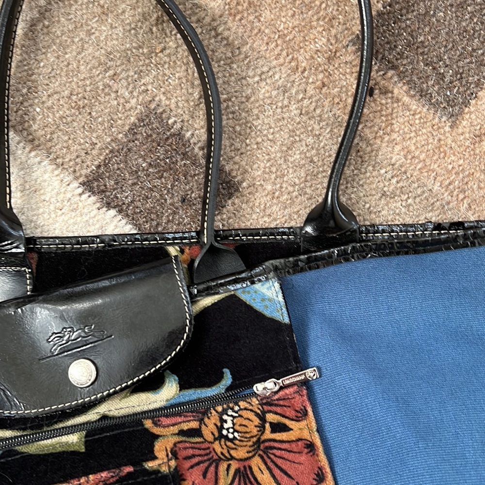 Longchamp Vintage Millefiori Velvet Blue Black Bag - Picture 8 of 10